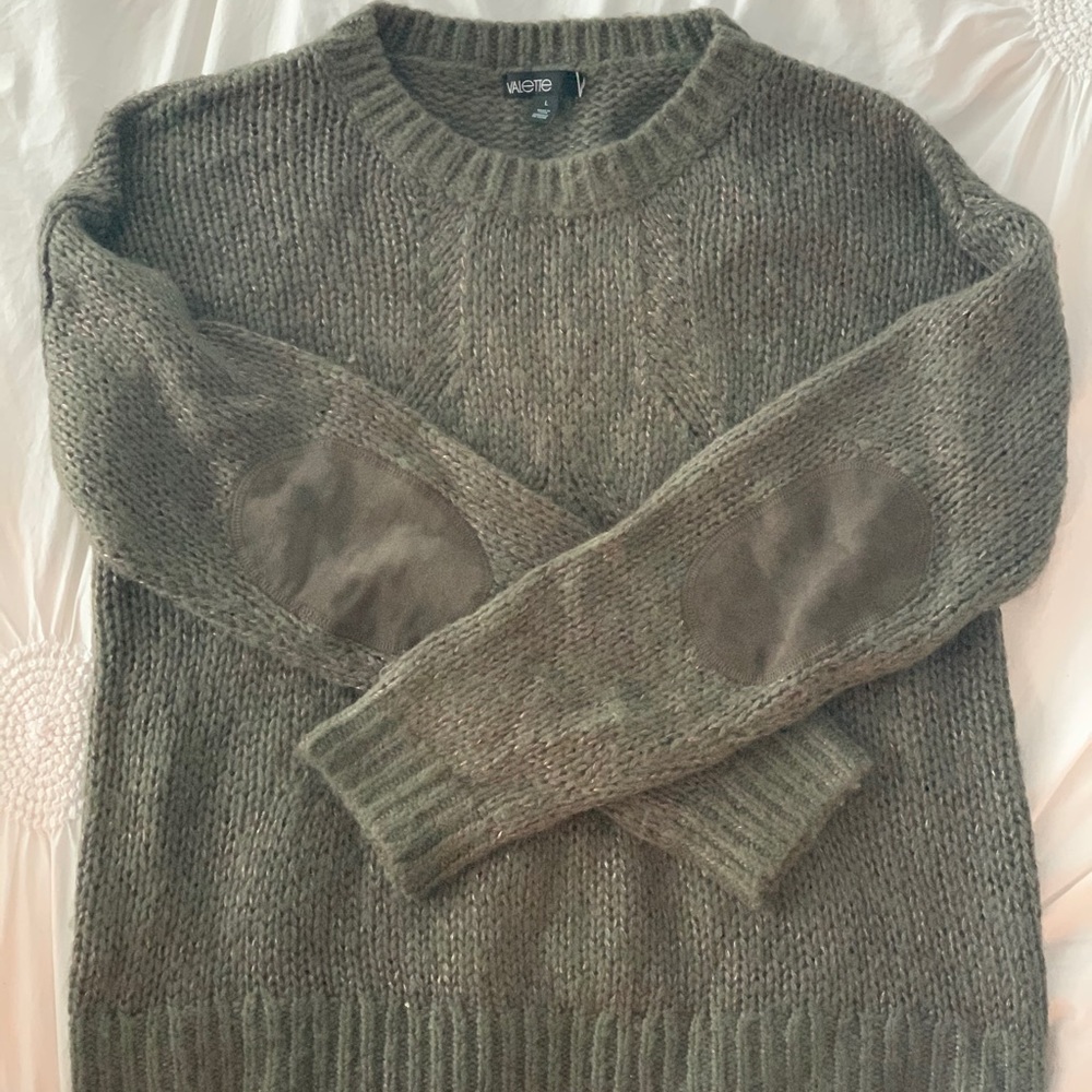 Crewneck sweater with elbow patches in Dark green